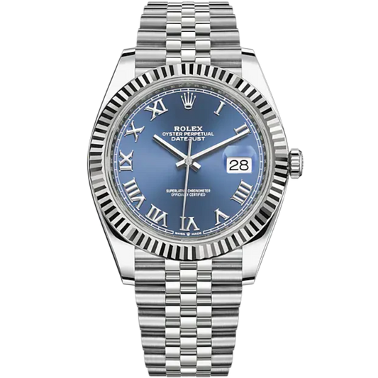 Datejust 41 41mm Jubilee Bracelet Oystersteel and White Gold with Azzurro-Blue Dial Fluted Bezel