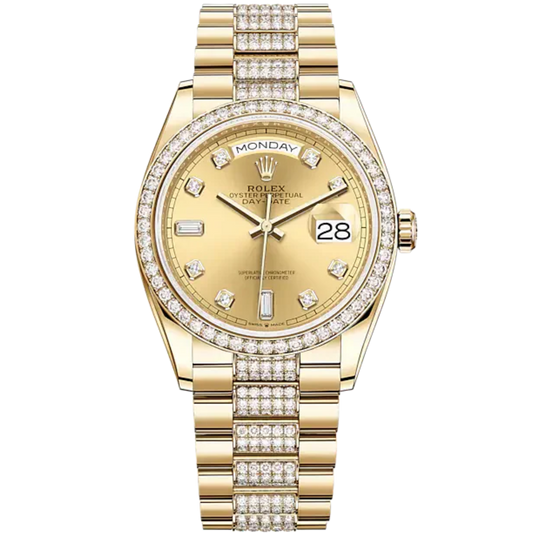 Day-Date 36 36mm President Bracelet and 18 KT Yellow Gold with Champagne-Colour Dial and Diamond-Set Bezel
