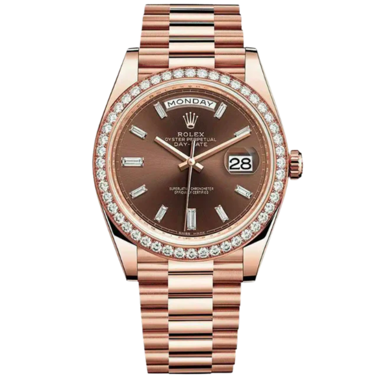 228345RBR Chocolate Dial Day Date Stick Dial with Factory Set Bezel