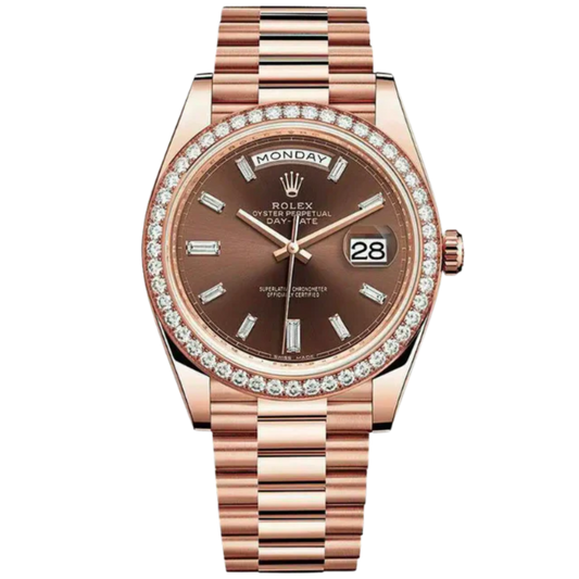 228345RBR Chocolate Dial Day Date Stick Dial with Factory Set Bezel