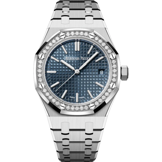 Audemars Piguet 37MM Royal Oak Selfwinding Ref. 15551ST.ZZ.1356ST.02 50th Anniversary  Stainless Steel Blue Dial Diamond Bezel