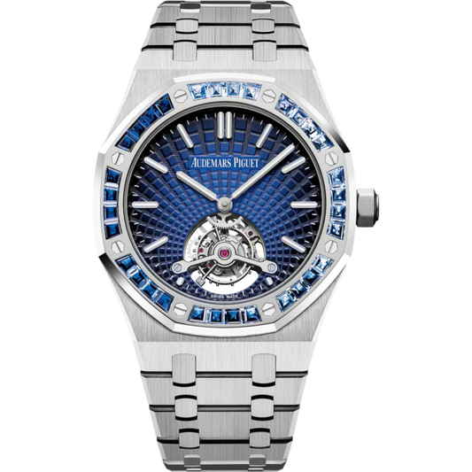 26521PT.YY.1220PT.01 41MM Platinum Royal Oak Tourbillon Blue Dial with Factory Sapphire Bezel