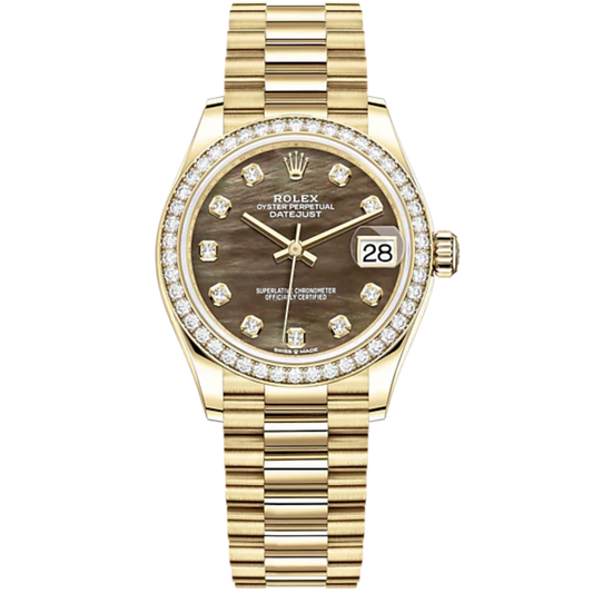 Datejust 31 31mm President Bracelet and 18 CT Yellow Gold with Black Mother-Of-Pearl Diamond-Set Dial Diamond-Set Bezel