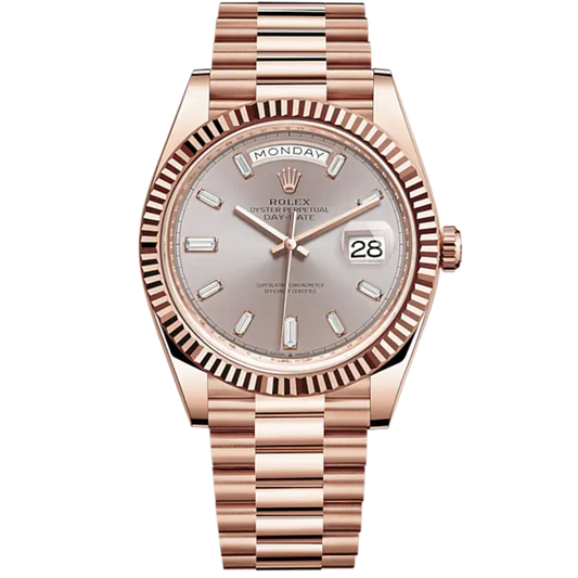 Rolex Day-Date Ref. 228235 40mm Everose Gold with Sundust Diamond-Set Dial and Fluted Bezel