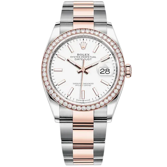 Datejust 36 36mm Oyster Bracelet Oystersteel and Everose Gold with White Dial Diamond-Set Bezel