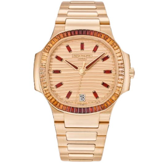 7118/1300R Nautilus Ladies 35.2mm Rose Gold Bracelet Waves Rose-gilt Dial Spessartite Gemmed Octagonal Bezel
