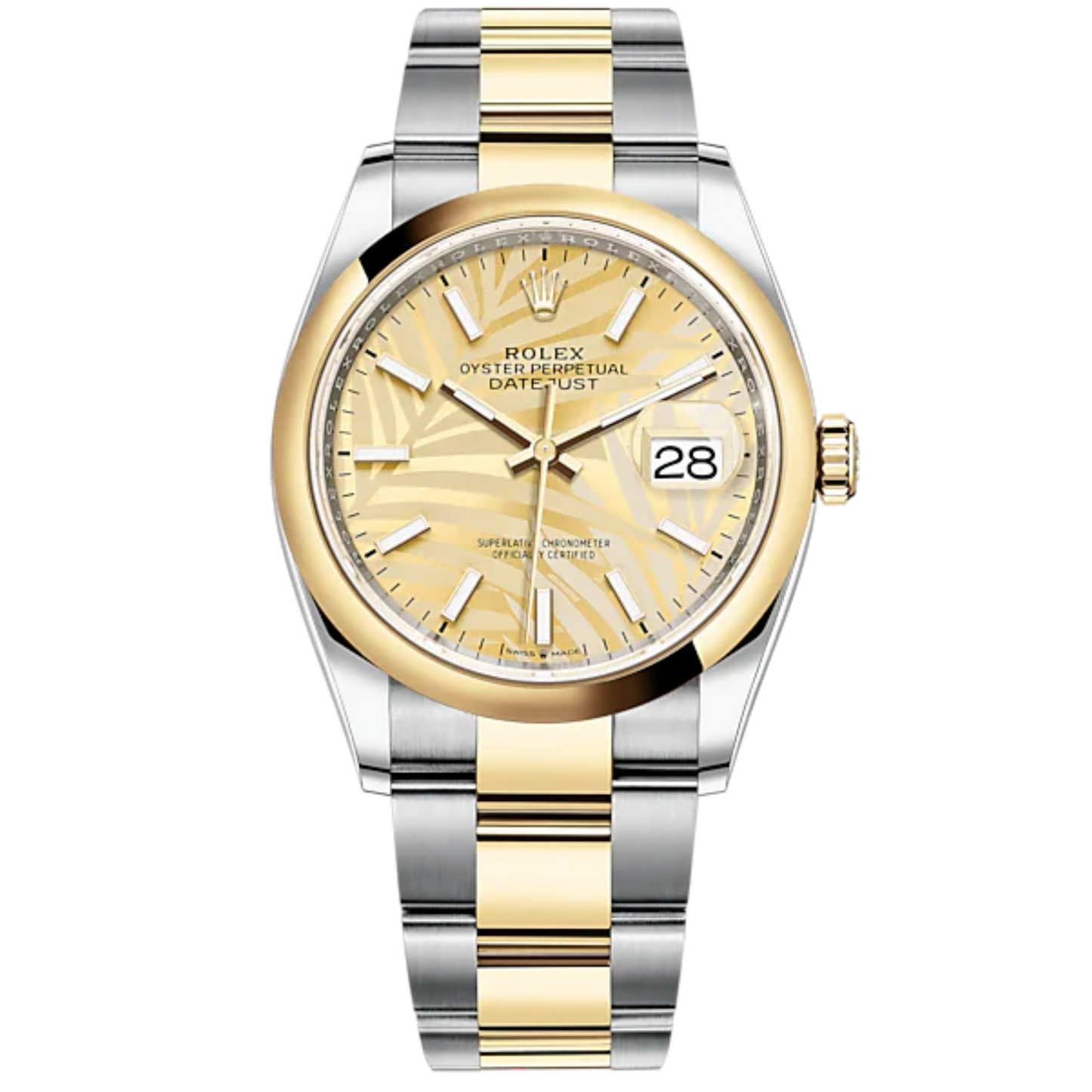 Datejust 36 36mm Oyster Bracelet Oystersteel and Yellow Gold with Golden Palm-Motif Dial Domed Bezel