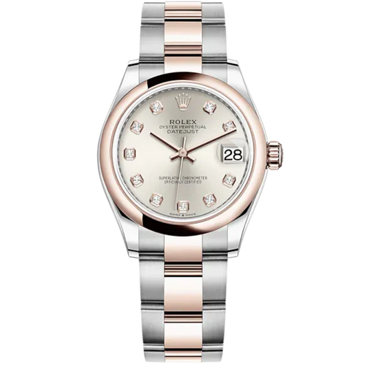 Datejust 31 31mm Oyster Bracelet Oystersteel and Everose Gold with Silver Diamond-Set Dial Everose Gold Bezel