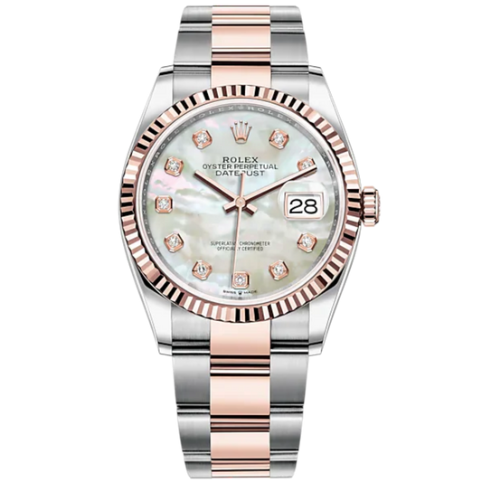 Datejust 36 36mm Oyster Bracelet Oystersteel and Everose Gold with White Mother-of-Pearl Diamond-Set Dial Fluted Bezel