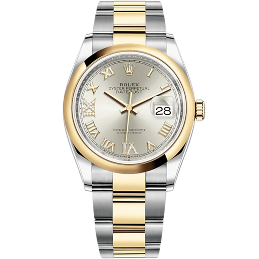 Datejust 36 36mm Oyster Bracelet Oystersteel and Yellow Gold with Silver Diamond-Set Dial Domed Bezel