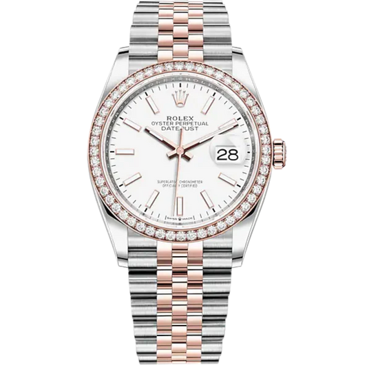 Datejust 36 36mm Oystersteel Jubilee Bracelet and Everose Gold with White Dial Diamond-Set Bezel