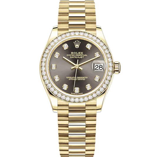 Datejust 31 31mm President Bracelet and 18 CT Yellow Gold with Dark Grey Diamond-Set Dial Diamond-Set Bezel