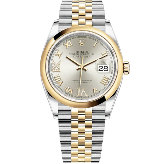 Datejust 36 36mm Oystersteel Jubilee Bracelet and Yellow Gold with Silver Diamond-Set Dial Domed Bezel