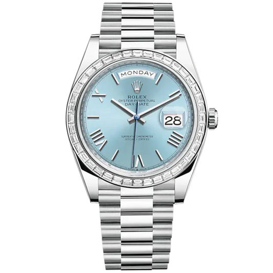 Day-Date 40 40mm President Bracelet and Platinum with Ice-Blue Dial and Diamond-Set Bezel