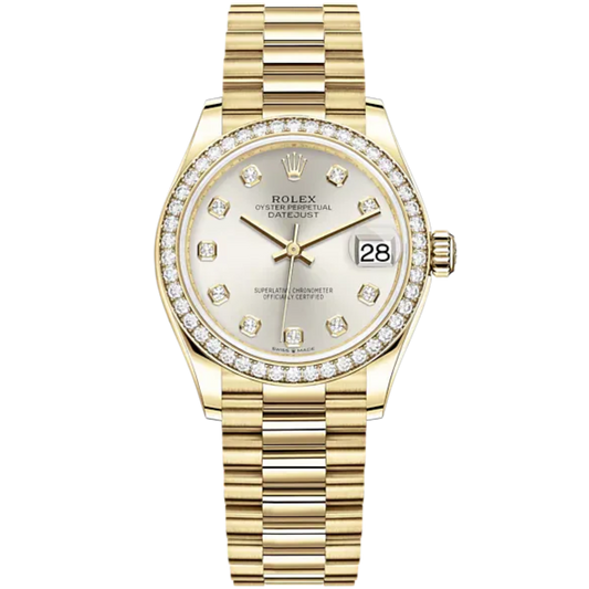 Datejust 31 31mm President Bracelet and 18 CT Yellow Gold with Silver Diamond-Set Dial Diamond-Set Bezel
