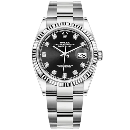 Rolex Datejust 36mm Oyster Bracelet White Gold Black Diamond-Marker Dial