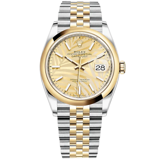 Datejust 36 36mm Oystersteel Jubilee Bracelet and Yellow Gold with Golden Palm-Motif Dial Domed Bezel