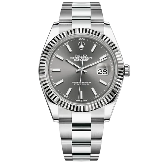Datejust 41 41mm Oyster Bracelet Oystersteel and White Gold with Slate Dial Fluted Bezel
