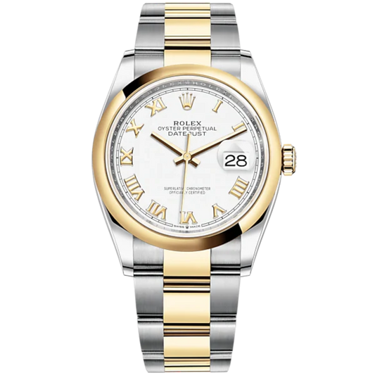 Datejust 36 36mm Oyster Bracelet Oystersteel and Yellow Gold with White Dial Domed Bezel