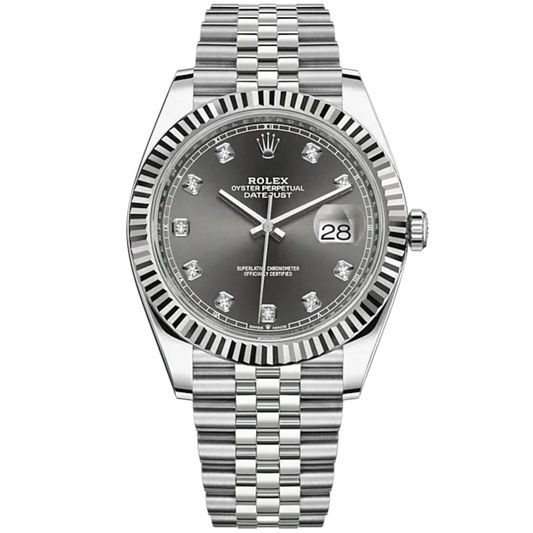 Datejust 41 41mm Jubilee Bracelet Oystersteel and White Gold with Slate Diamond-Set Dial Fluted Bezel