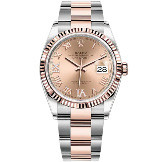 Datejust 36 36mm Oyster Bracelet Oystersteel and Everose Gold with Rose Colour Diamond-Set Dial Fluted Bezel