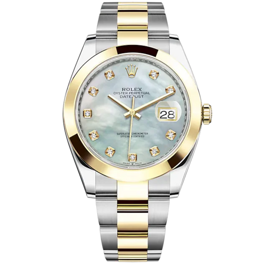 Datejust 41 41mm Oyster Bracelet Oystersteel and Yellow Gold with White Mother-Of-Pearl Diamond-Set Dial Yellow Gold Bezel