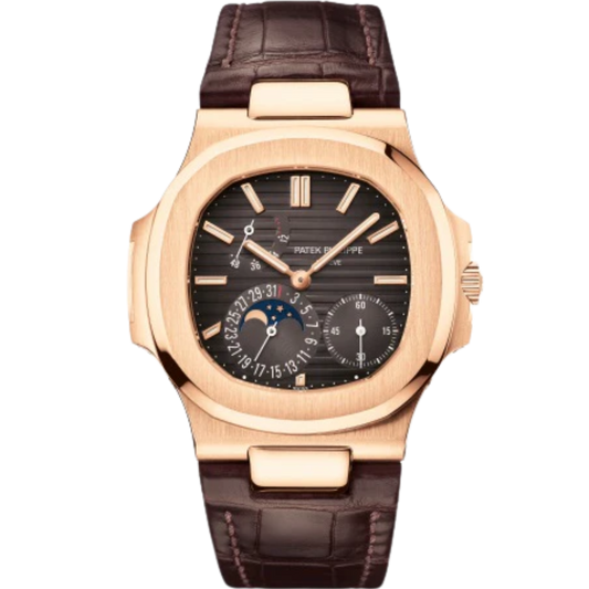 5712R-001 Nautilus 40mm Matte Dark Brown Alligator Strap Black Brown Embossed Dial Rose Gold Bezel