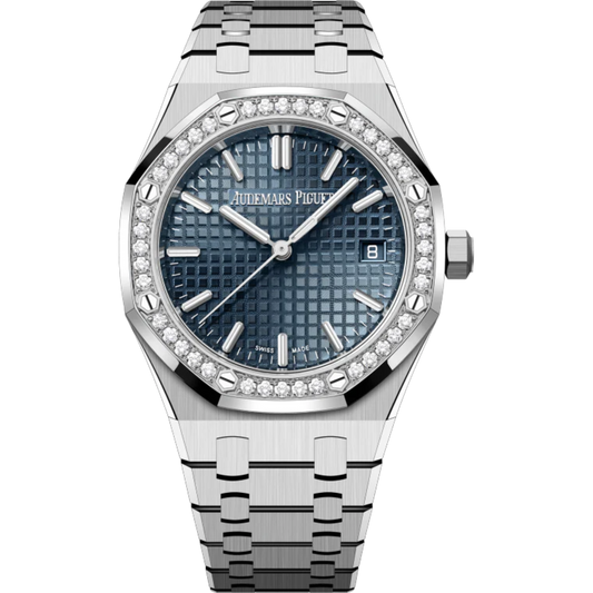 Audemars Piguet 34MM Stainless Steel Royal Oak Ref. 77451ST.ZZ.1361ST.02 Blue Dial with Diamond Bezel