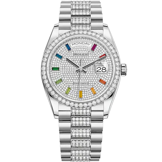 Day-Date 36 36mm President Bracelet and 18 KT White Gold with Diamond-Paved Dial Diamond-Set Bezel