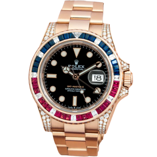 Rolex GMT Master II Ref. 126755SARU Rose Gold 2021 Factory Gem Set Saru Full Set