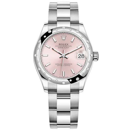 Datejust 31 31mm Oyster Bracelet Oystersteel and White Gold with Pink Dial Diamond-Set Bezel