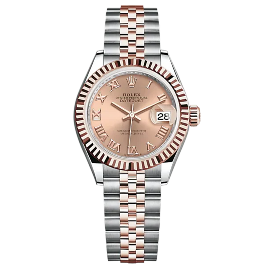 Lady-DateJust 28mm Oystersteel Jubilee Bracelet and Everose Gold with Rosé-Colour Dial Fluted Bezel
