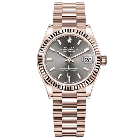 Datejust 31 31mm President Bracelet and 18 CT Everose Gold with Slate Dial Fluted Bezel