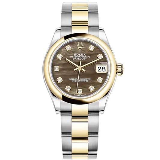 Datejust 31 31mm Oyster Bracelet Oystersteel and Yellow Gold with Black Mother-Of-Pearl Diamond-Set Dial Yellow Gold Bezel