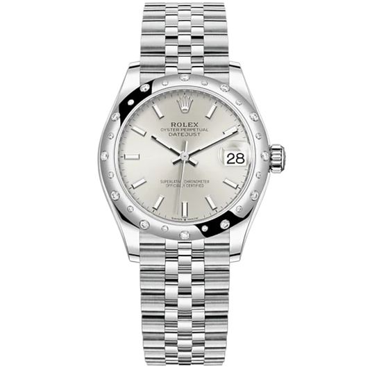 Datejust 31 31mm Jubilee Bracelet Oystersteel and White Gold with Silver Dial Diamond-Set Bezel