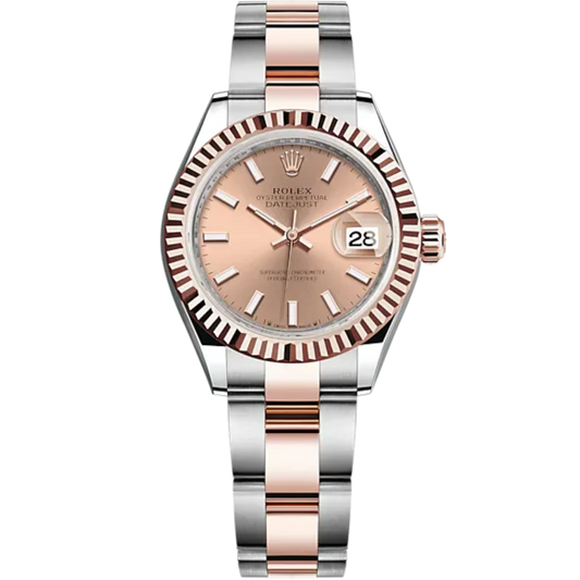 Lady-DateJust 28mm Oyster Oystersteel Bracelet and Everose Gold with Rosé-Colour Dial Fluted Bezel