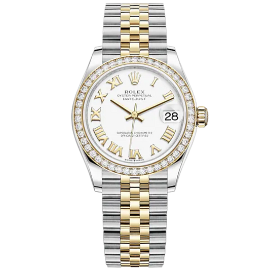 Datejust 31 31mm Jubilee Bracelet Oystersteel and Yellow Gold with White Dial Diamond-Set Bezel