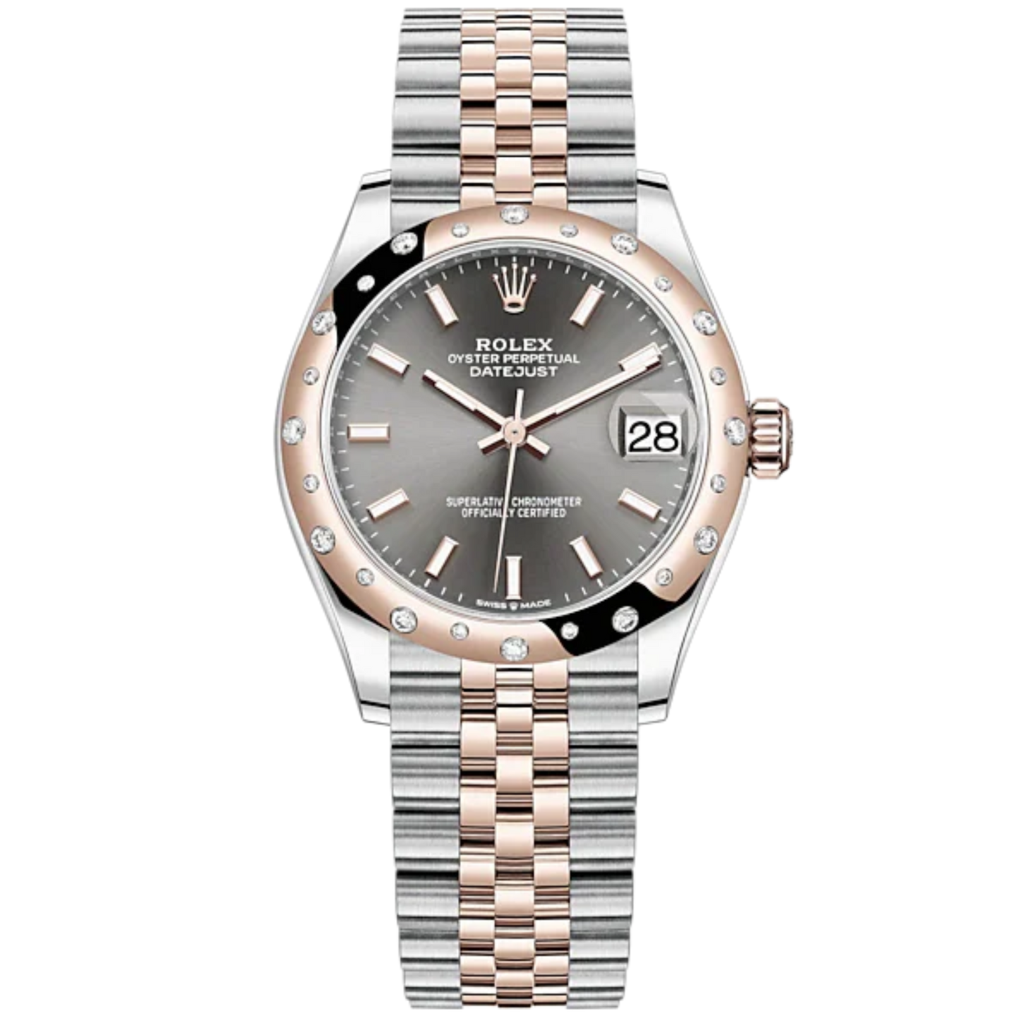Datejust 31 31mm Jubilee Bracelet Oystersteel and Everose Gold with Slate Dial Diamond-Set Bezel