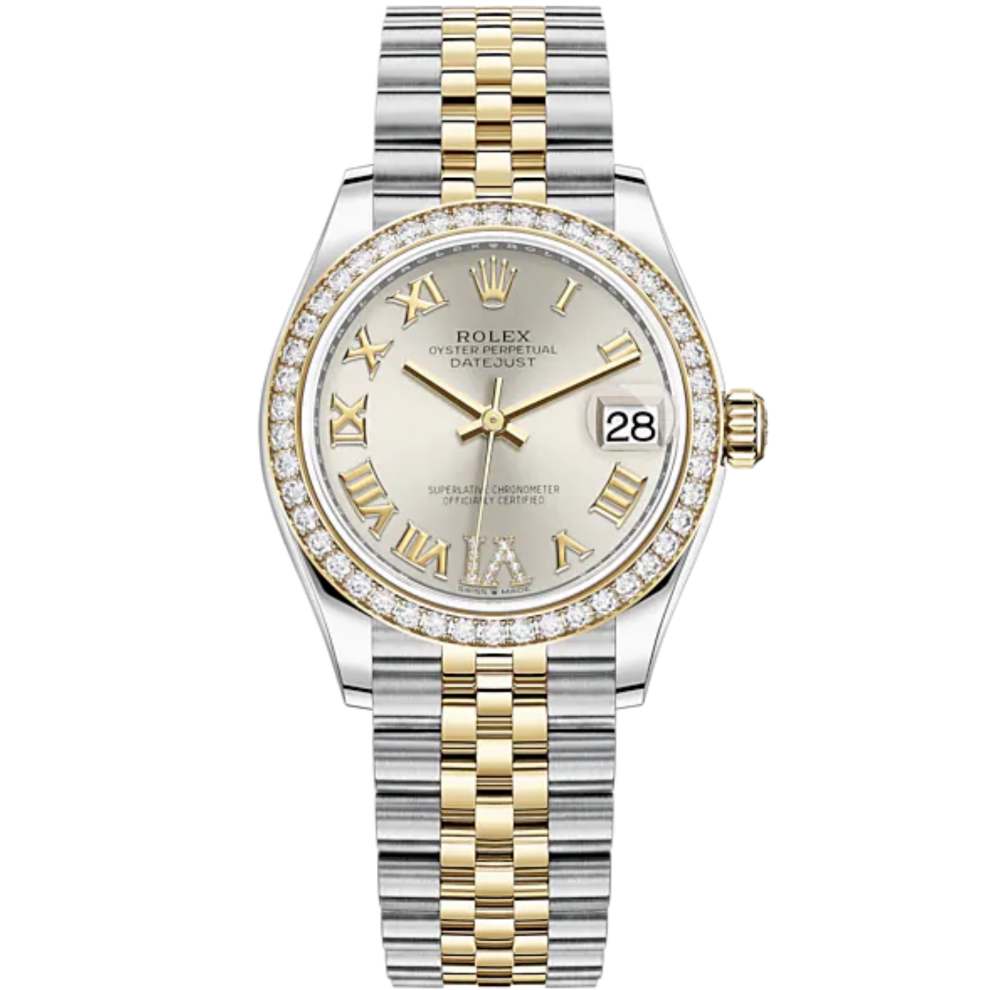 Datejust 31 31mm Jubilee Bracelet Oystersteel and Yellow Gold with Silver Diamond Dial Diamond-Set Bezel