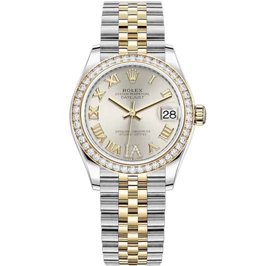 Datejust 31 31mm Jubilee Bracelet Oystersteel and Yellow Gold with Silver Diamond Dial Diamond-Set Bezel