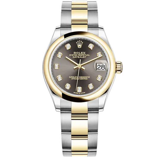 Datejust 31 31mm Oyster Bracelet Oystersteel and Yellow Gold with Dark Grey Diamond-Set Dial Yellow Gold Bezel