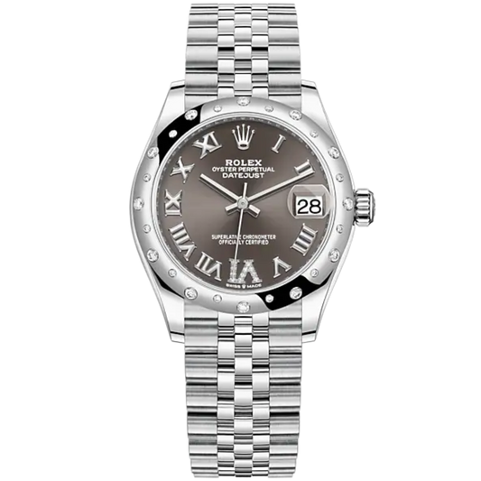 Datejust 31 31mm Jubilee Bracelet Oystersteel and White Gold with Dark Grey Roman Dial Diamond-Set Bezel