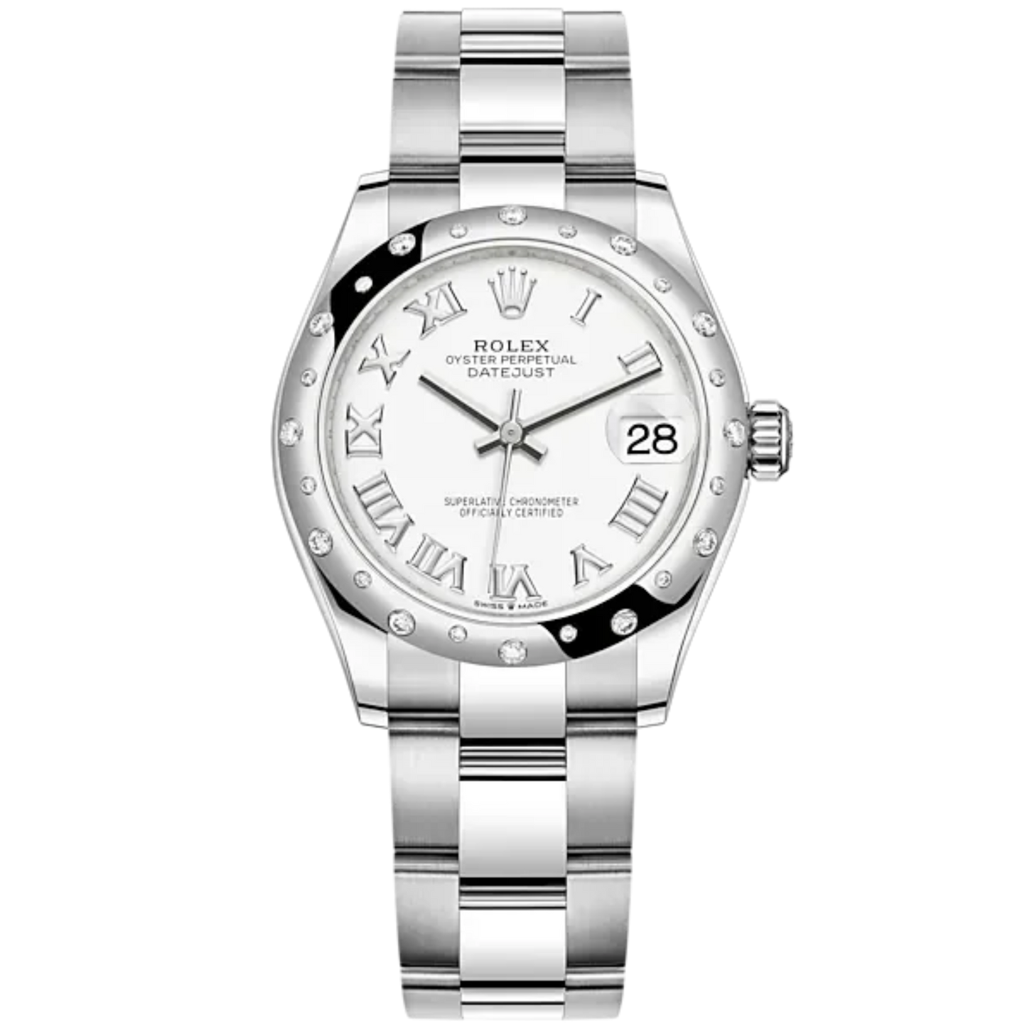 Datejust 31 31mm Oyster Bracelet Oystersteel and White Gold with White Dial Diamond-Set Bezel