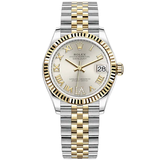 Datejust 31 31mm Jubilee Bracelet Oystersteel and Yellow Gold with Silver Diamond Dial Fluted Bezel