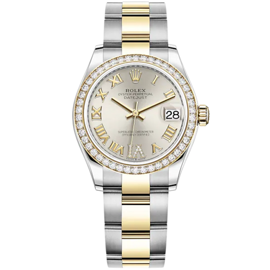 Datejust 31 31mm Oyster Bracelet Oystersteel and Yellow Gold with Silver Diamond Dial Diamond-Set Bezel