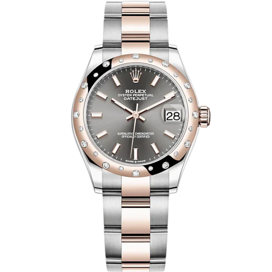 Datejust 31 31mm Oyster Bracelet Oystersteel and Everose Gold with Slate Dial Diamond-Set Bezel