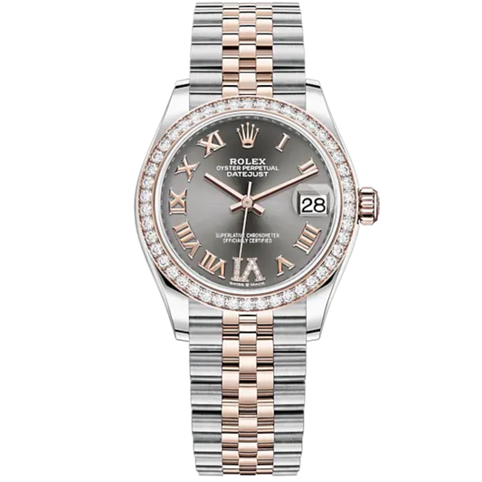 Datejust 31 31mm Jubilee Bracelet Oystersteel and Everose Gold with Slate Diamond Roman Dial Diamond-Set Bezel