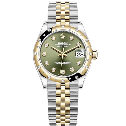 Datejust 31 31mm Jubilee Bracelet Oystersteel and Yellow Gold with Olive-Green Diamond-Set Dial Diamond-Set Bezel