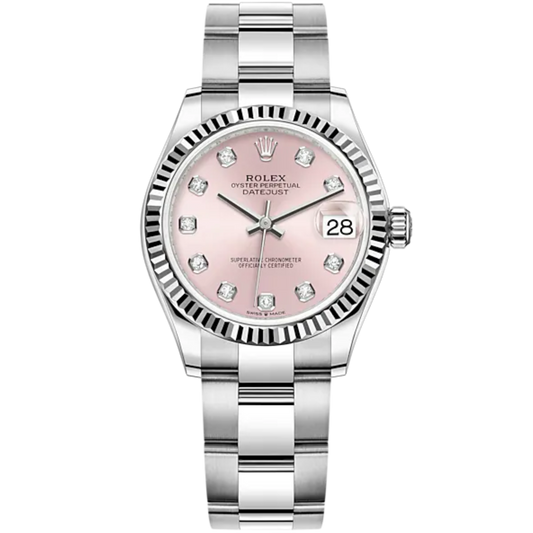 Datejust 31 31mm Oyster Bracelet Oystersteel and White Gold with Pink Diamond-Set Dial Fluted Bezel