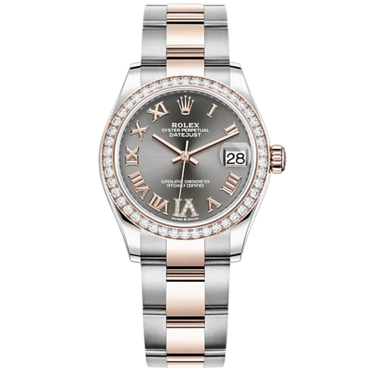 Datejust 31 31mm Oyster Bracelet Oystersteel and Everose Gold with Slate Diamond Dial Diamond-Set Bezel